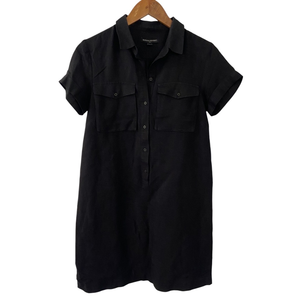 Banana Republic Black Short Sleeve Linen Popover Shirt Dress 2